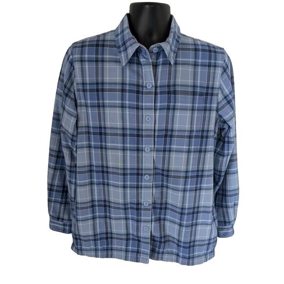 L.L.Bean Men’s M Fleece Lined Flannel Shirt Blue Plaid Button Front Long Sleeve - Picture 2 of 14